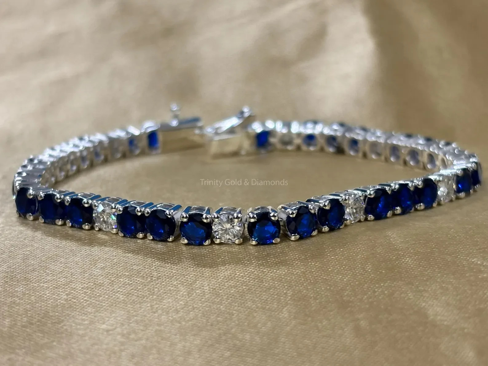 12Ct Round Cut Natural Sapphire Diamond Wedding Tennis Bracelet 14K White Gold 7