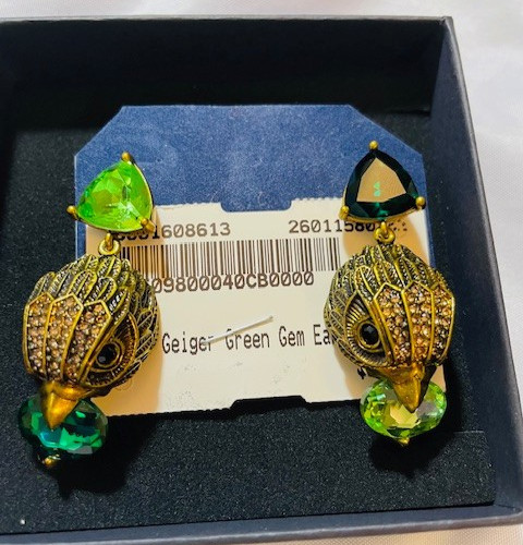 Kurt Geiger London Eagle Double Green Crystal Stud Dangle Earrings, GUC