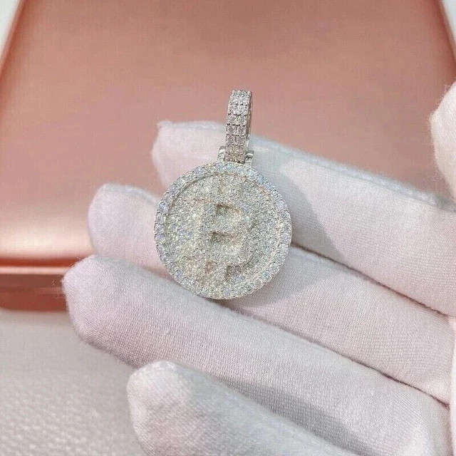 2.00 Ct Round Cut Natural Moissanite Bitcoin Charm Pendant 14k White Gold Plated