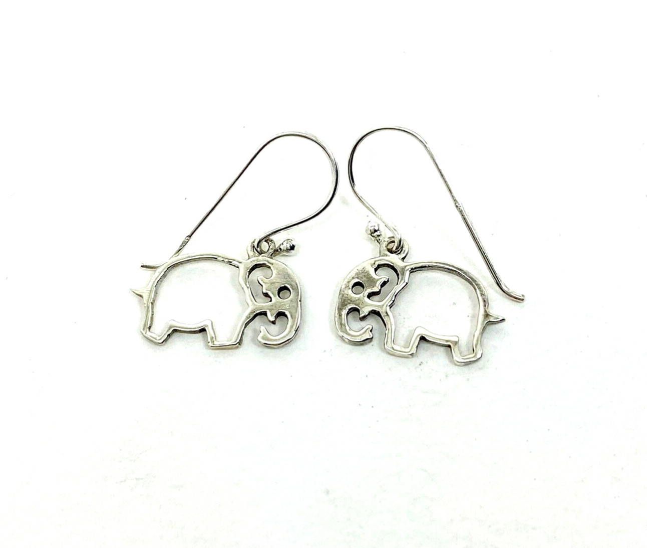 Minimalist Cutout Elephant Drop Earrings 925 Sterling Silver, Handmade Jewelry