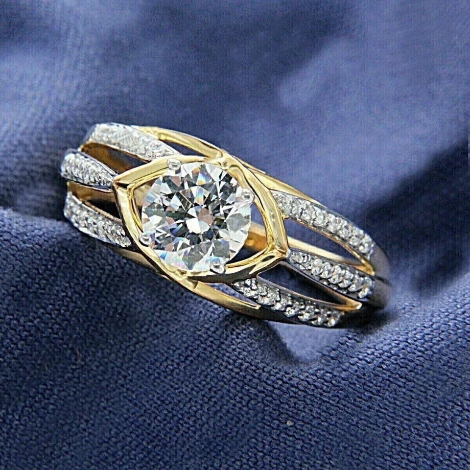 2.20Ct Round Cut Simulated Stunning Engagement Band Ring 14k Yellow Gold Plated