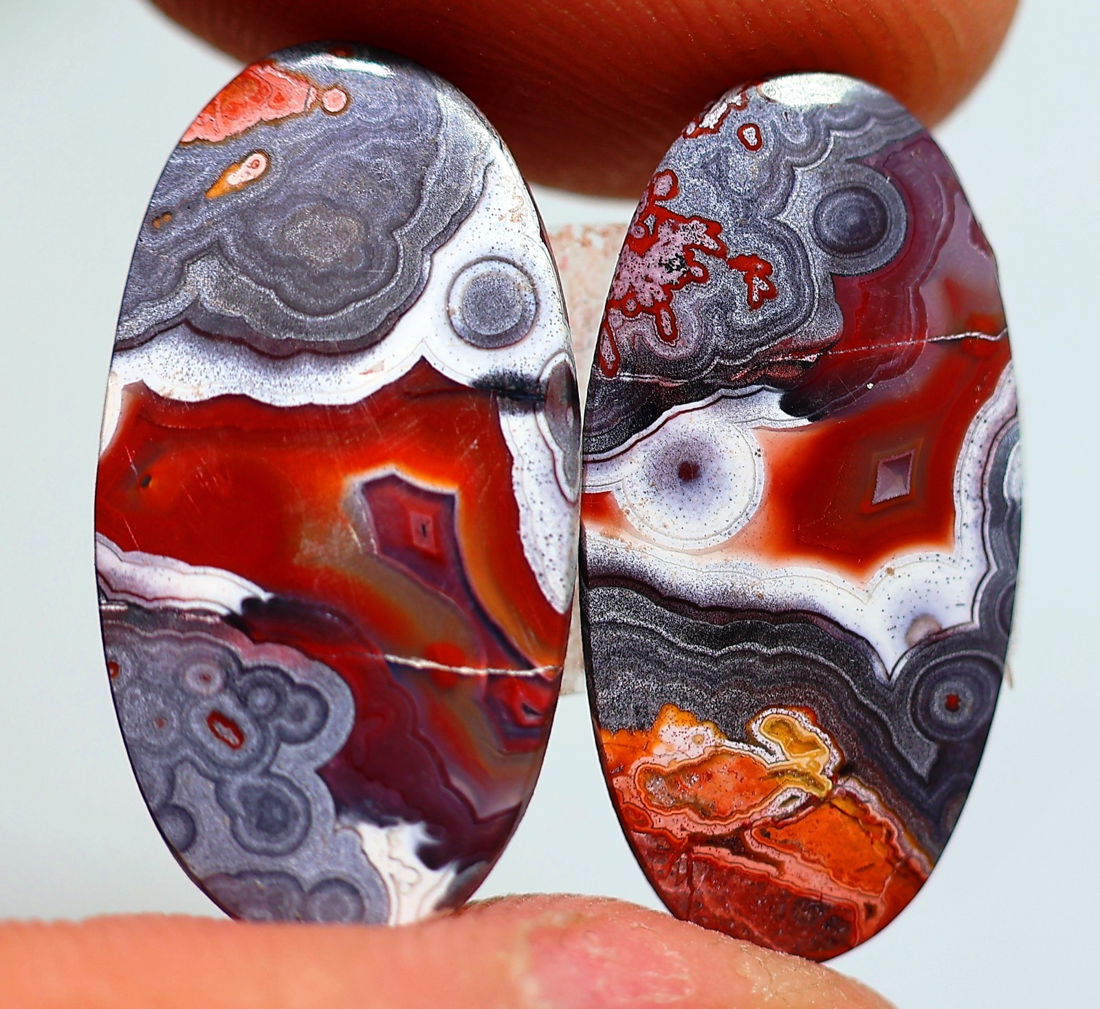 18 Ct 4X12X23 mm Top Natural Crazy Lace Agate Pair Oval Cabochon Gemstone HH-598