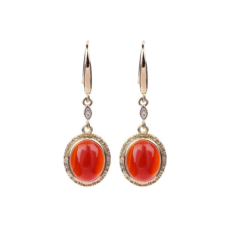 Red Jade Drop Dangle Earrings Gemstone Boho Minimalist Hook 18K Gold Plated