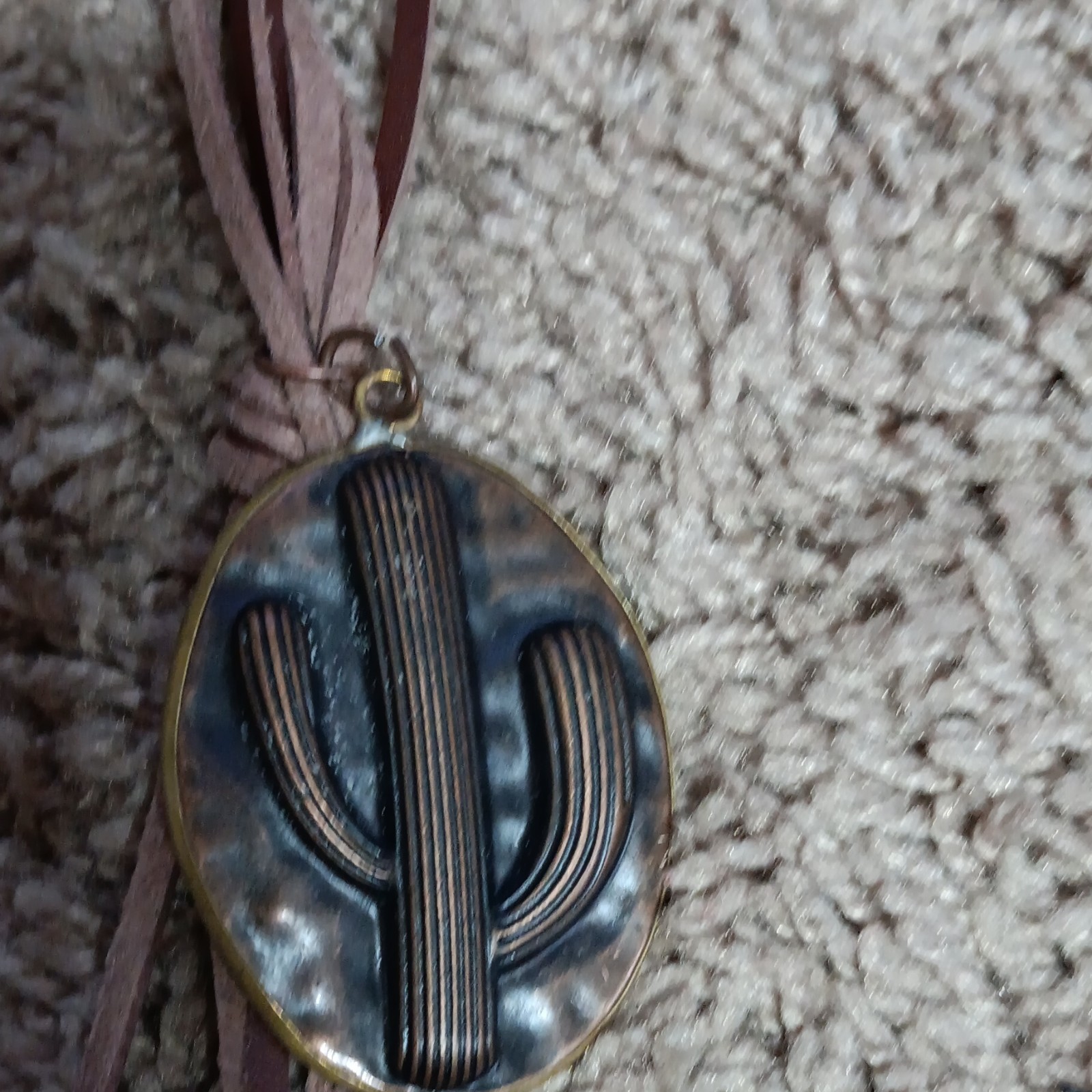 Crooked Fence Western Brown Leather Cord Brass Oval Cactus