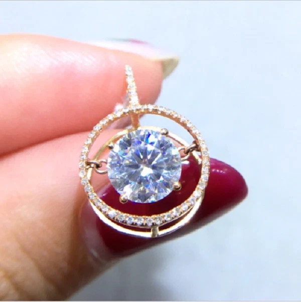 2Ct Round Moissanite Dancing Women’s Pendant Real 10K Yellow Gold