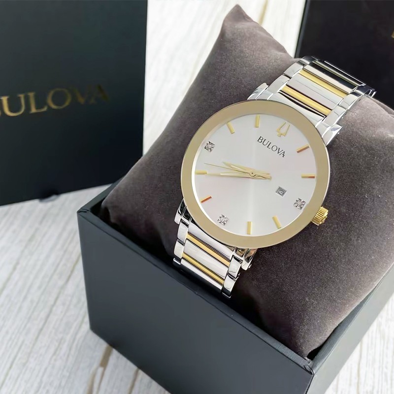 Bulova Modern Futuro 98D151 White Dial/Gold Men’s Quartz Daiamond Watch 42mm New