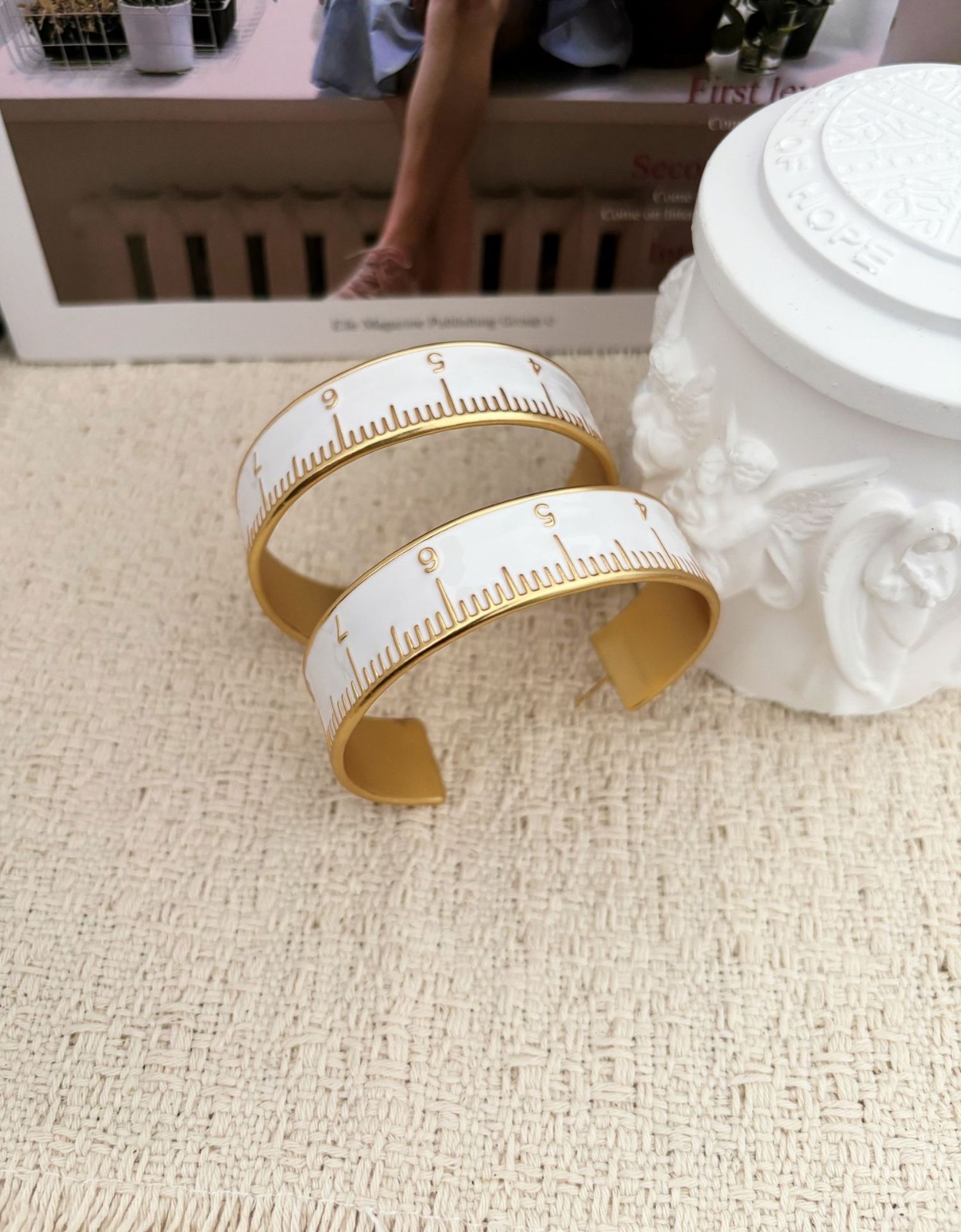 High Quality Simple Enamel Ruler Gold Earrings Gift