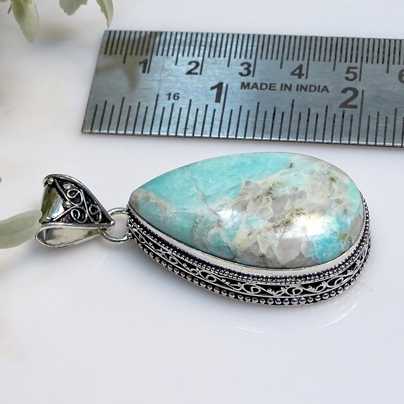 Amazonite 925 Sterling Silver Pear Gemstone Latest Vintage Pendant 2.5″ PG 2342