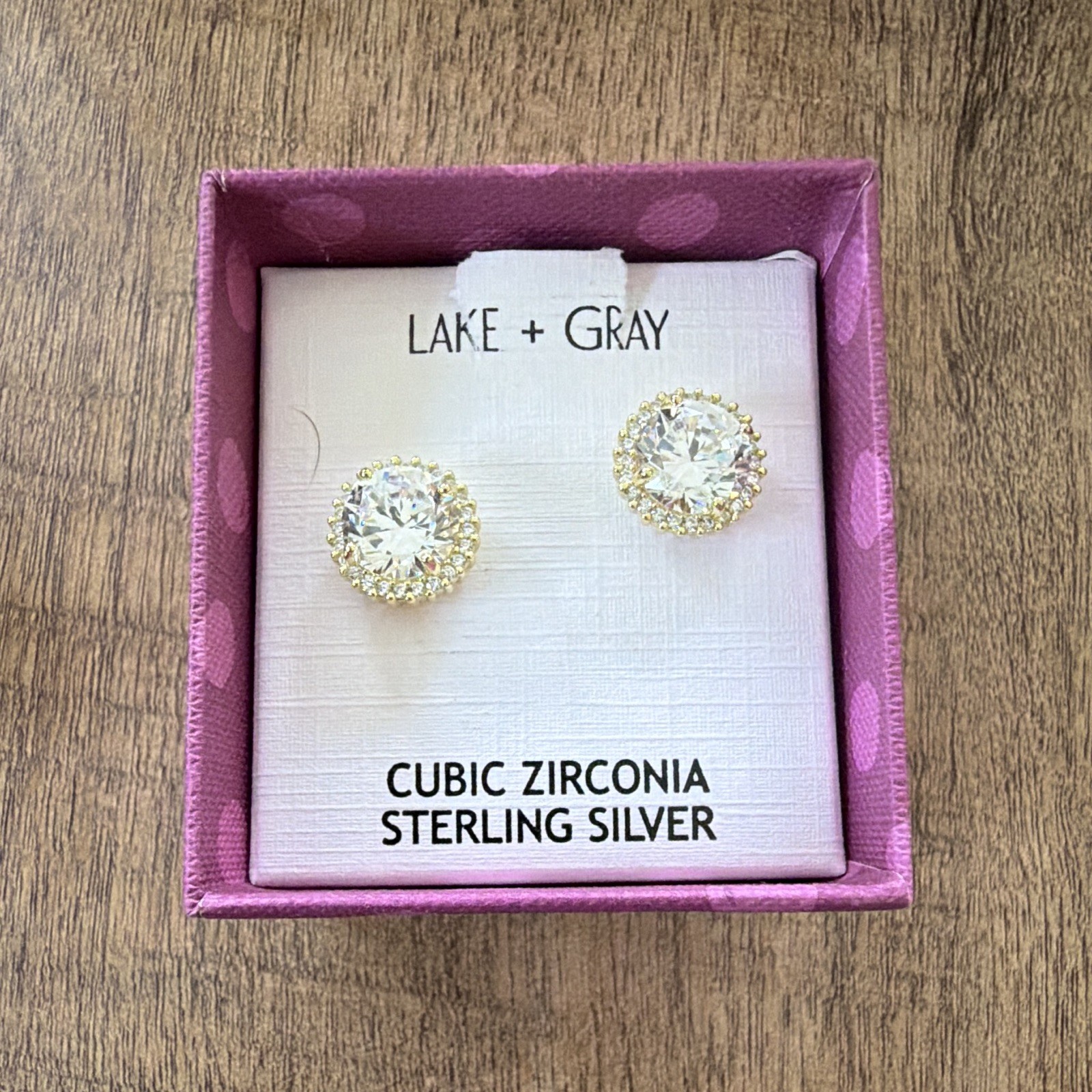 Lake + Gray Cubic Zirconia 925 Sterling Silver Halo Stud Earrings Gold