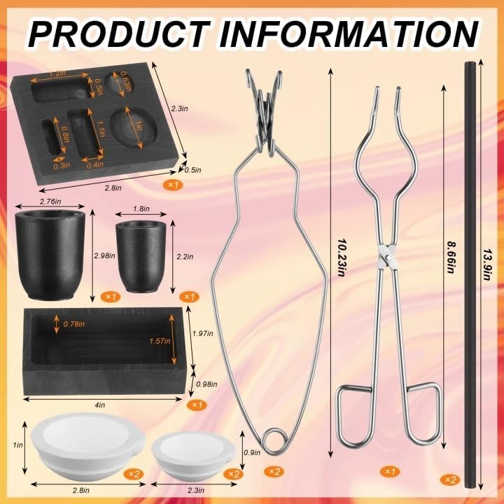 13Pcs Graphite Torch Melting Casting Kit, 5-In-1 Ingot Mold Crucibles Tongs | Qu