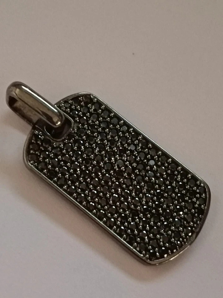 2Ct Round Cut Lab Created Diamond Black Dog Tag Pendant 14K Black Gold Plated