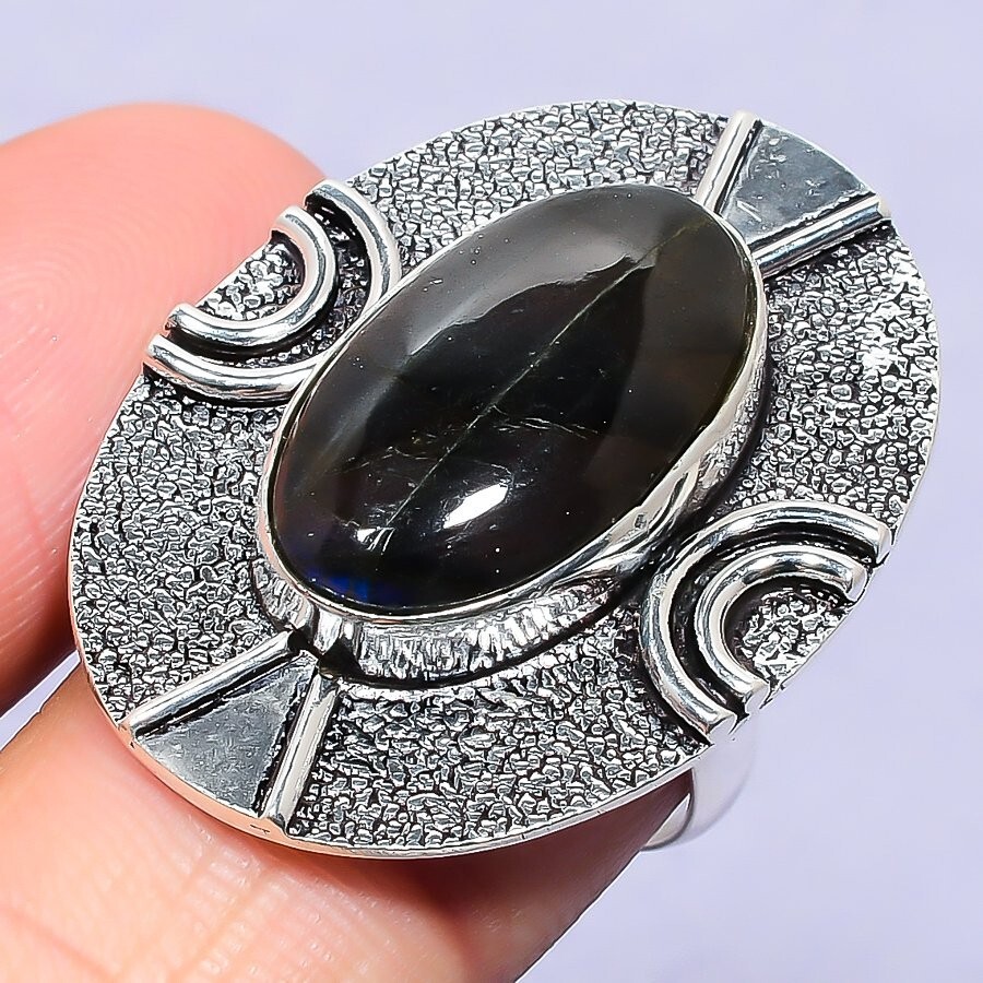 Labradorite Jewelry Silver Gift For Mother Natural Cluster Ring Size 8.5