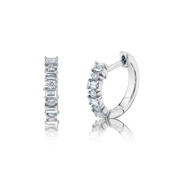 0.42ct Baguette and Round Cut Diamond Huggie Earrings
