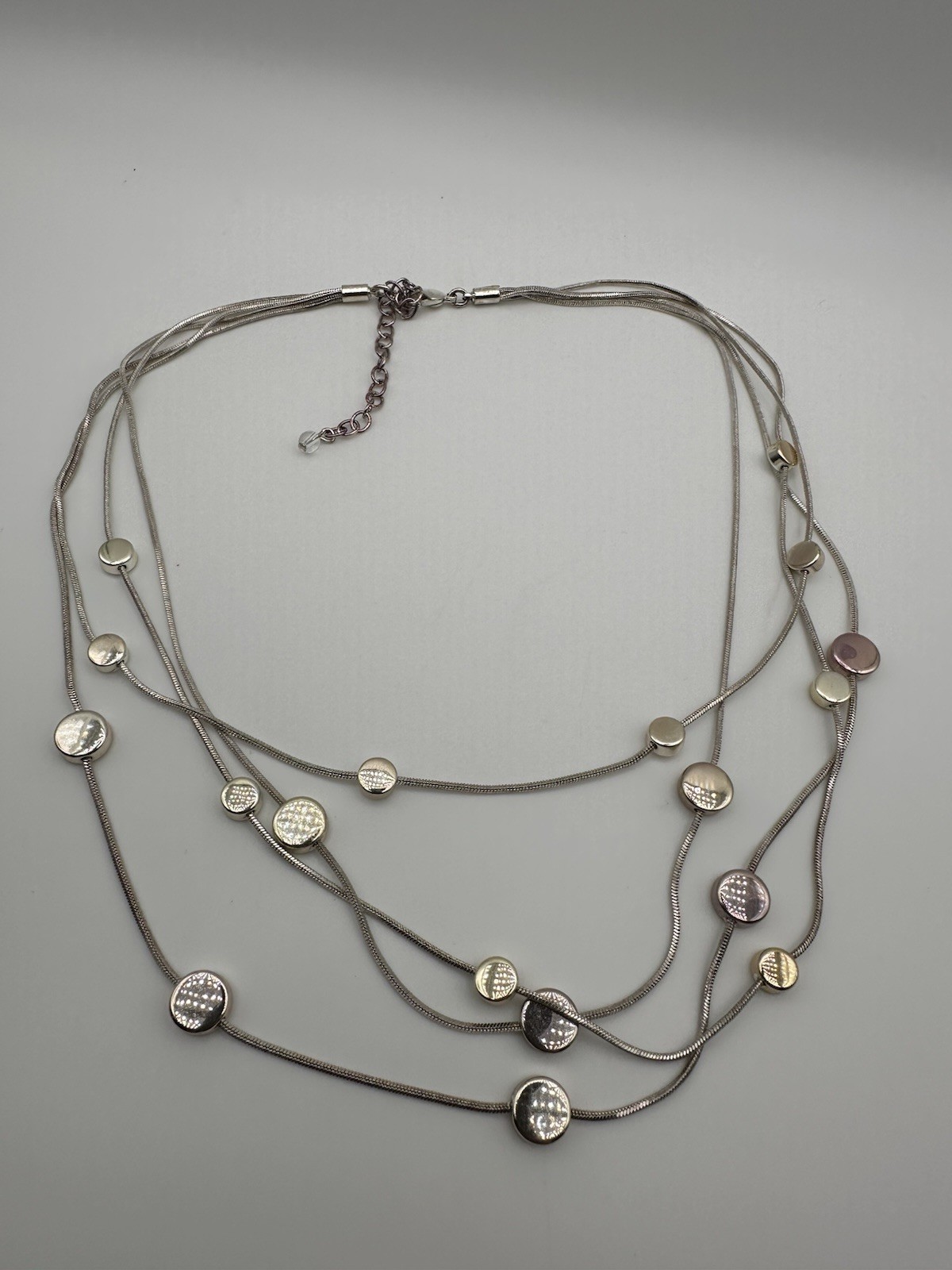 Statement Necklace Silver Tone Layered Station Cable Chain Disc Coin Charms