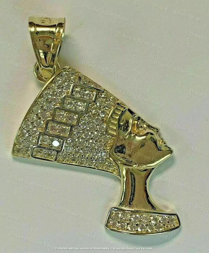 1.10Ct Round Diamond Queen Nefertiti Egyptian Pendant 14K Yellow Gold Finish