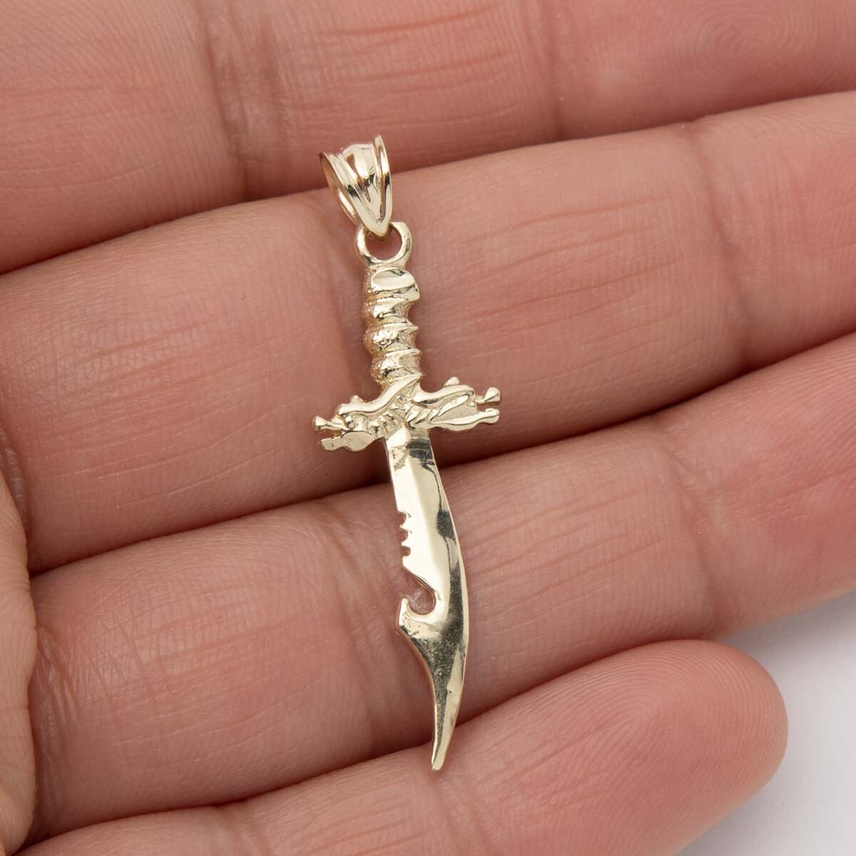 1 1/2″ Shiny Sword Dragger Pendant Real 10K Yellow Gold