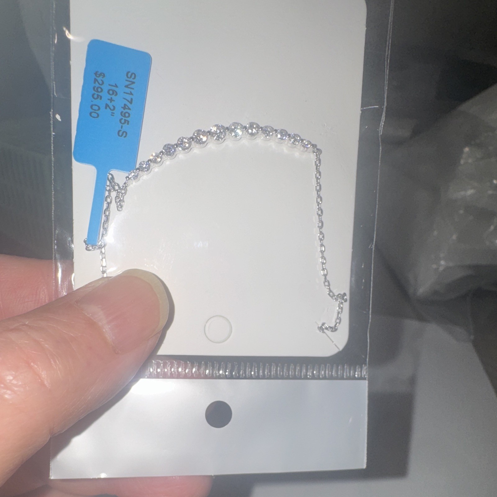 Silver Cable Chain Necklace 16 in +2 in w/ Mossanite round stones Lobster