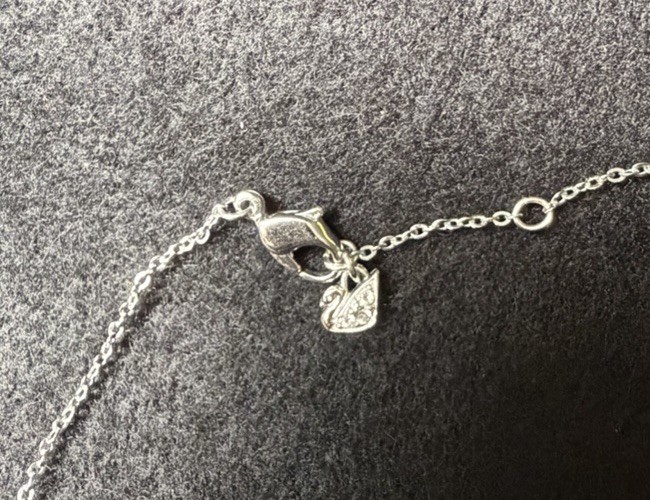 Authentic Swarovski Blue Teardrop Crystal Pendant Necklace Silvertone Adjustable