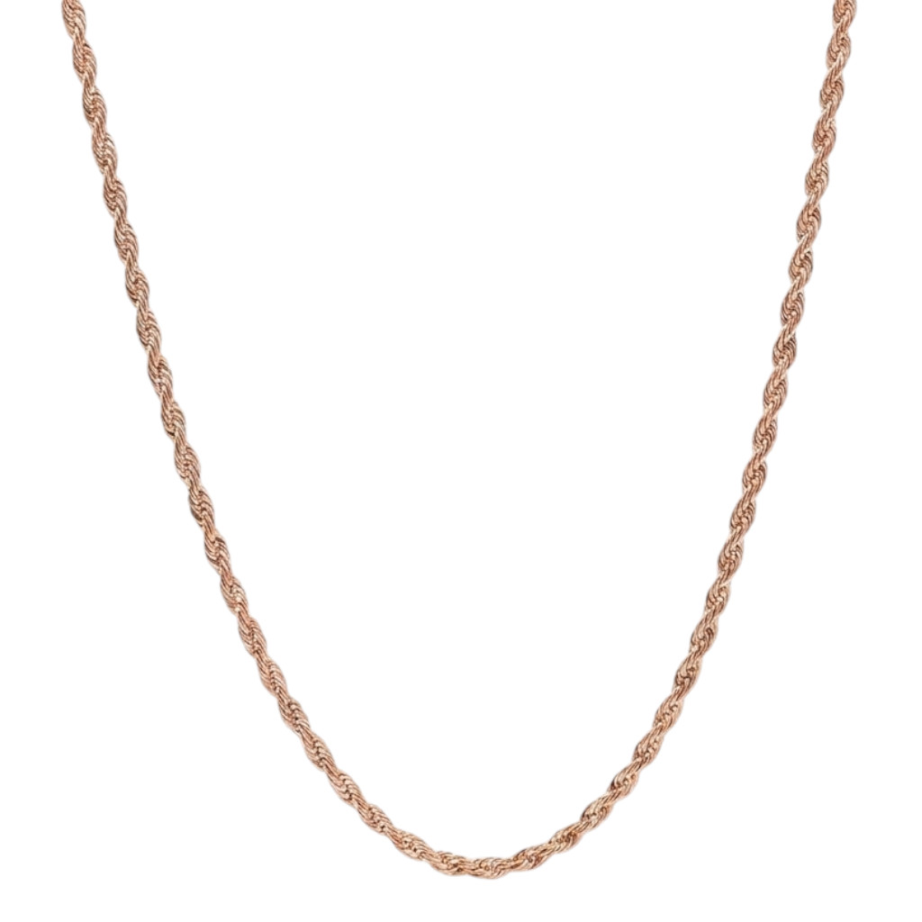 2mm Stainless Steel Rose Gold Rope Chain Necklace Men Women 16-30″ Italian