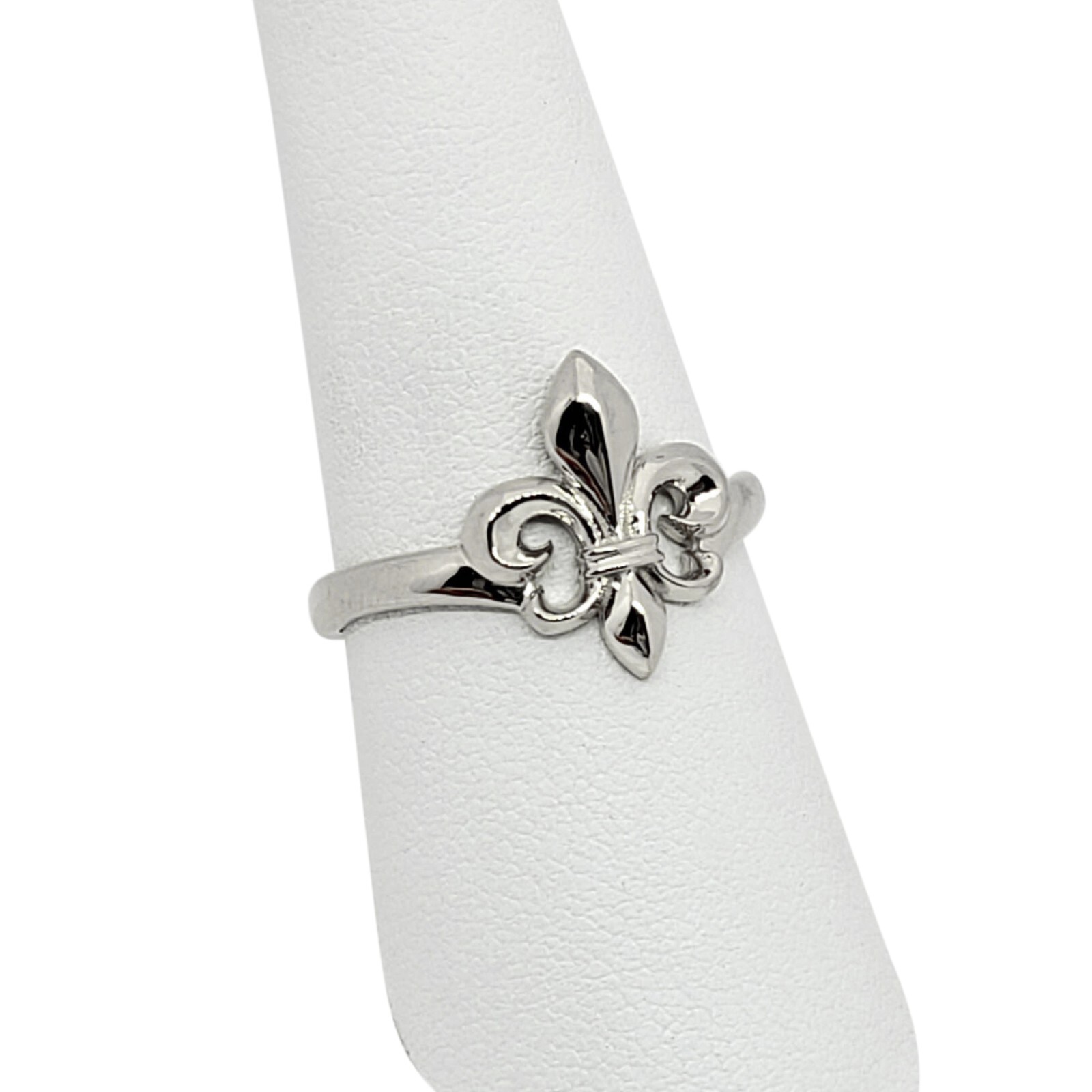 Solid 10K White Gold Fleur de Lis Ring, Sizes 3 – 12, Fleur-de-Lis