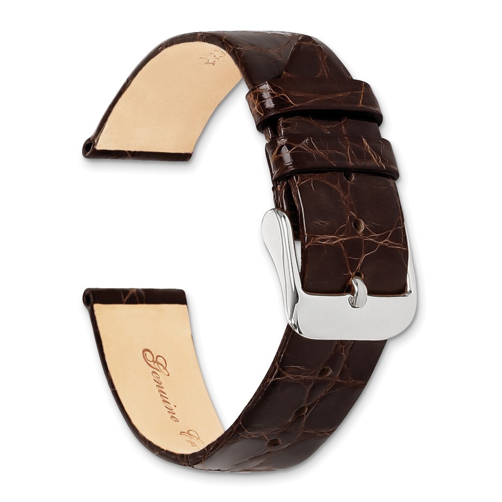 DeBeer 17mm Brown Flat Genuine Crocodile Silver-tone Watch Band
