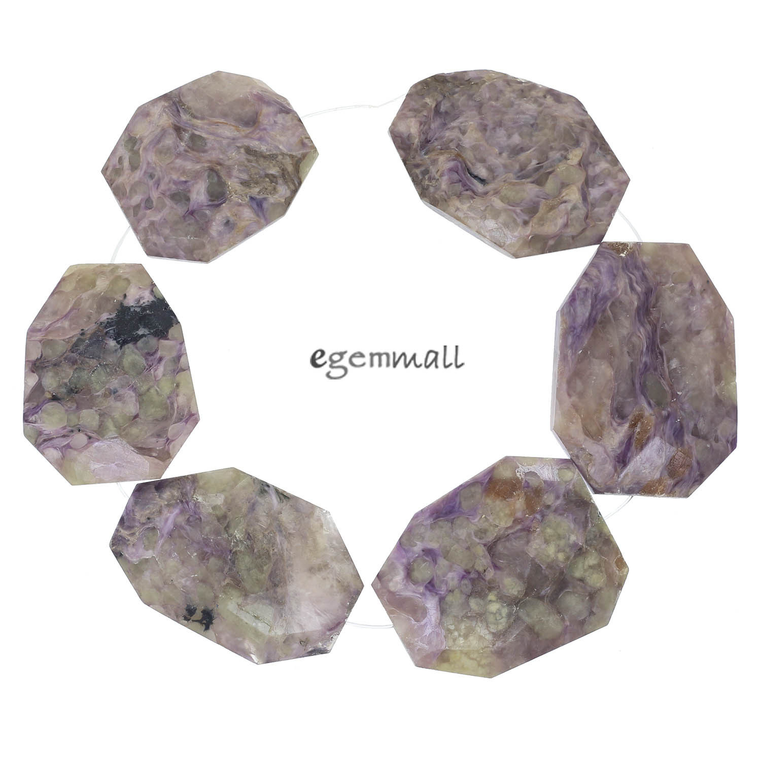 6 Large Russian Charoite Hand Cut Freeform Pendant Beads 26-28mm #86243