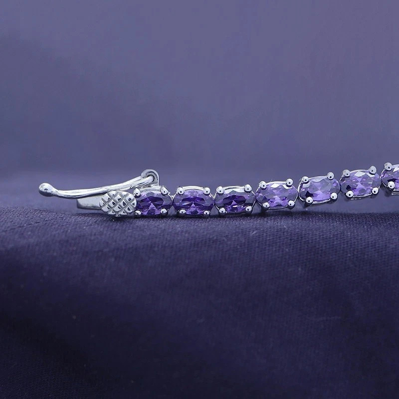 9Ct Lab Created Oval Cut Amethyst 14k White Gold Plated Tennis Bracelet 7.25″”