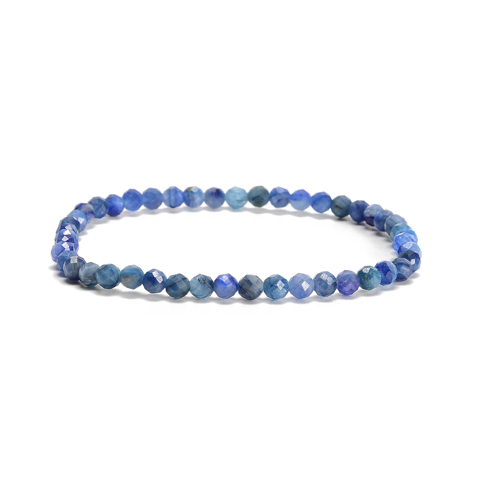 02-Natural Gemstone Faceted Round Beaded Elastic Bracelet 2mm 3mm 4mm 7.5” Long