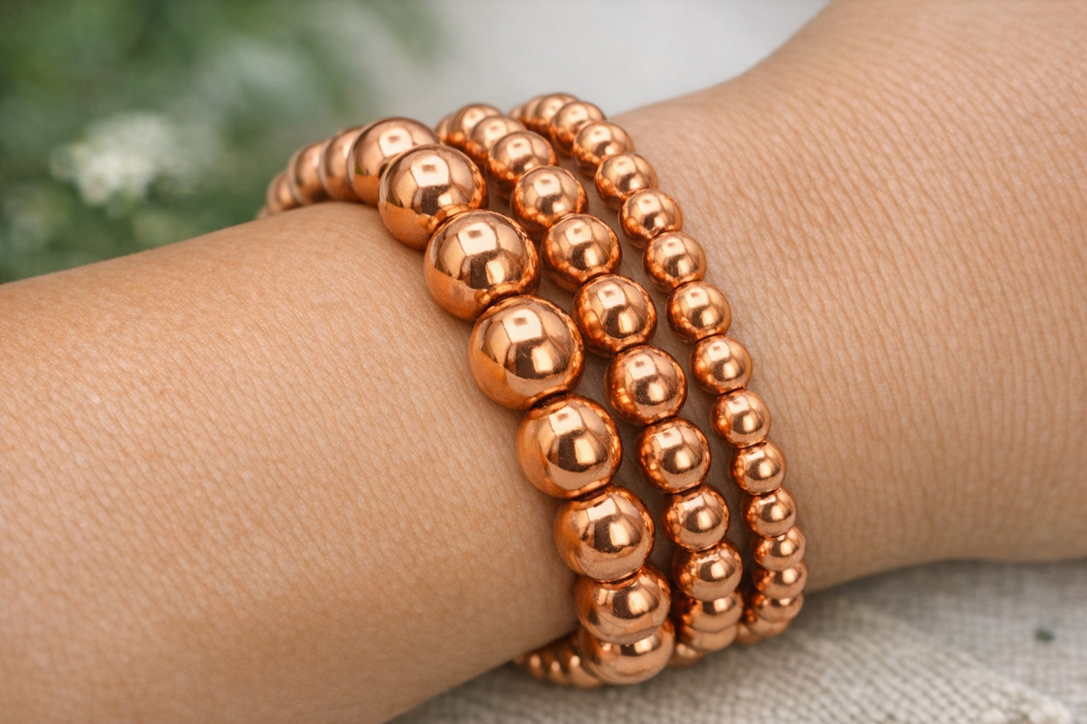 100% Pure Copper Bead Bracelet • Solid Stretch Handmade Jewelry USA
