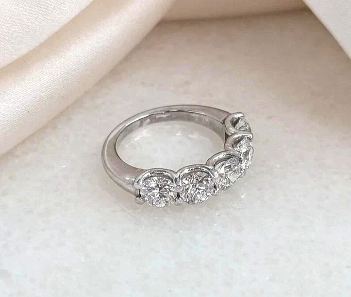 Natural 2.50 Cts Round Cut Diamond Real 14k White Gold Half Eternity Band Ring
