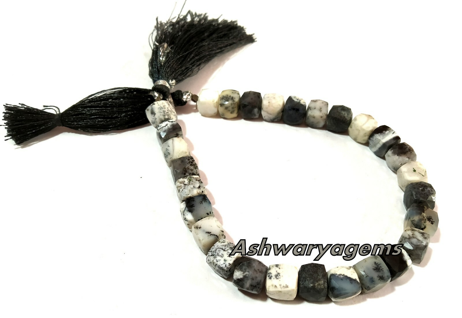 Opal Dendrite Faceted Box 3D Cube Gemstone Beads 7″Inch 1 Bracelet
