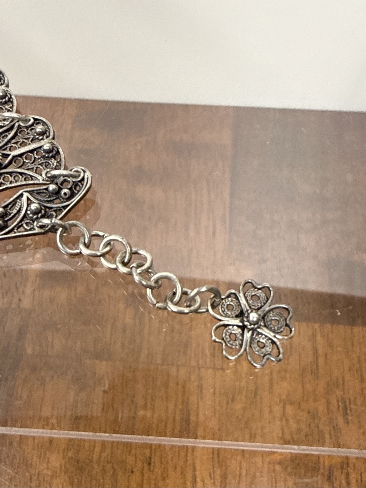925 Silver Turkish Panel Bracelet. 7.75-8.75in Long. ~1 inch Wide. E5