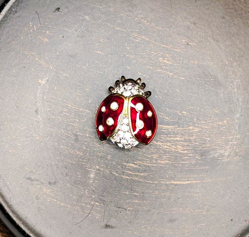 Swarovski Red Enamel Ladybug Pin Gold Tone White Rhinestone Animals & Insects