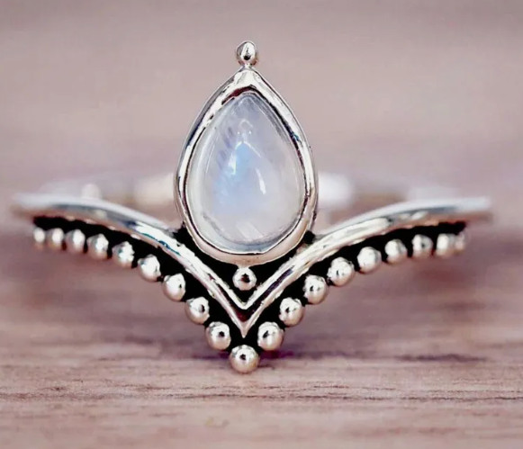 925 Silver Ring Moonstone Natural Sterling Women Rings Gemstone Jewelry