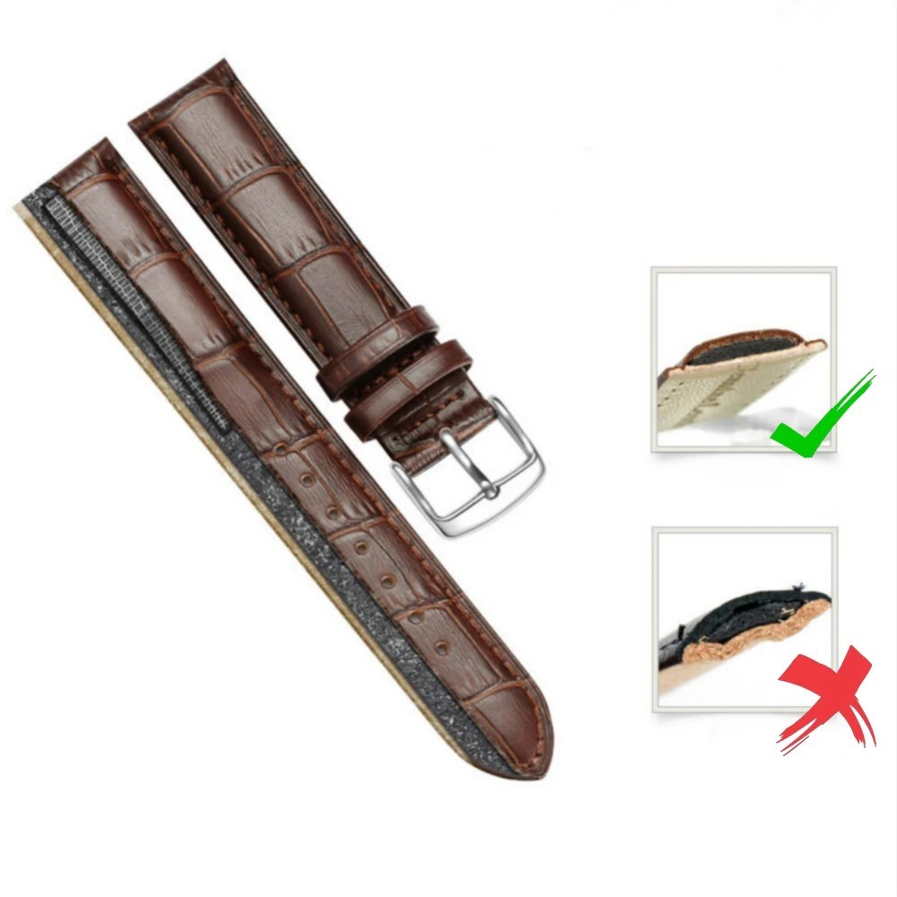 Universal Leather Watch Band Bamboo Pattern Strap 12mm-24mm Pin Buckle Unisex