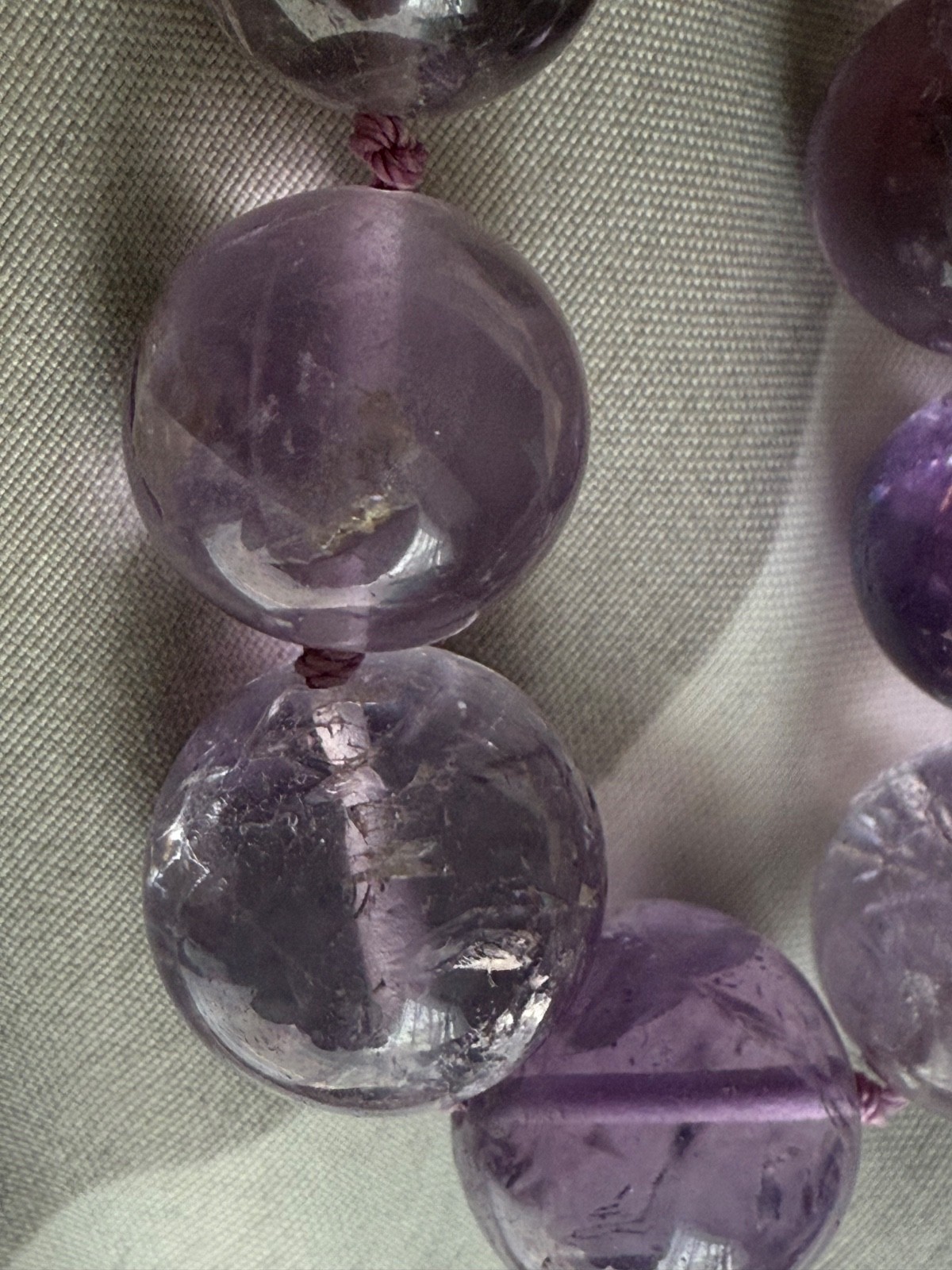 Hand polished amethyst 41 beaded graduated knotted 21.5” necklace
