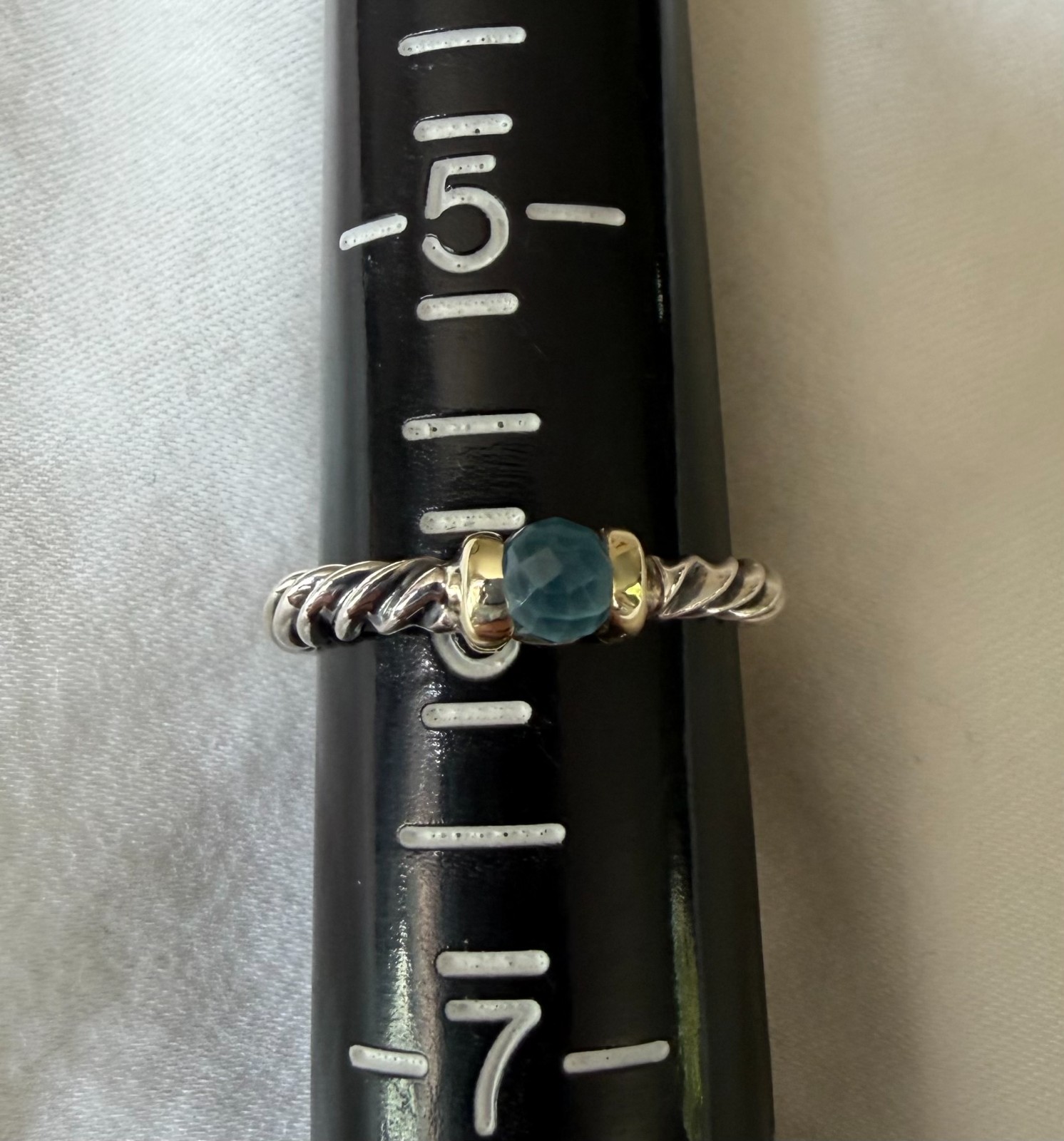 STERLING SILVER 14K GOLD DAVID YURMAN CABLE BAND BLUE TOPAZ RING SIZE 6