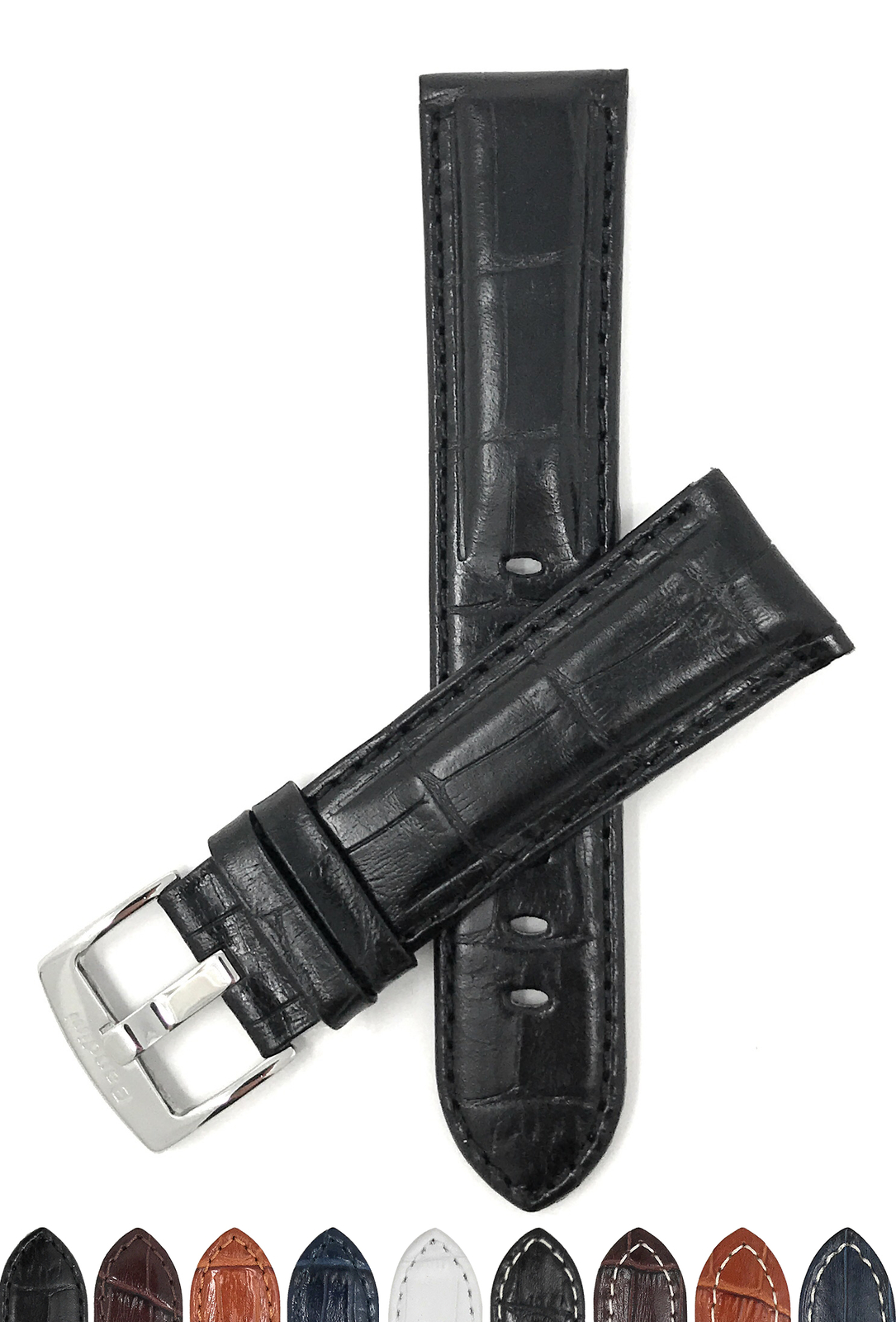 Bandini Leather Watch Band, Alligator Style Strap, 18mm – 30mm Extra Long Too