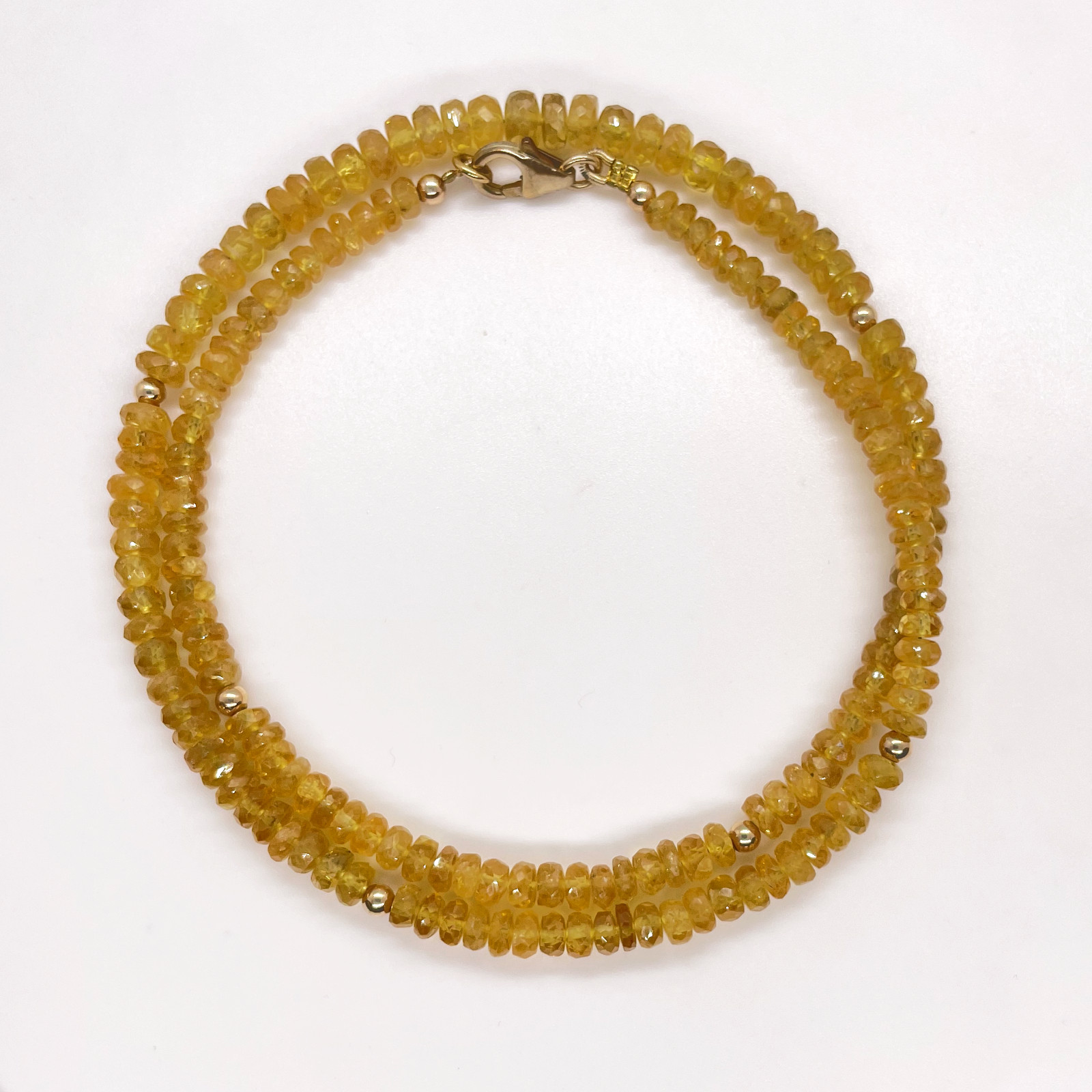 Natural Yellow Sapphire Beaded Necklace with Gold Beads 18 inch