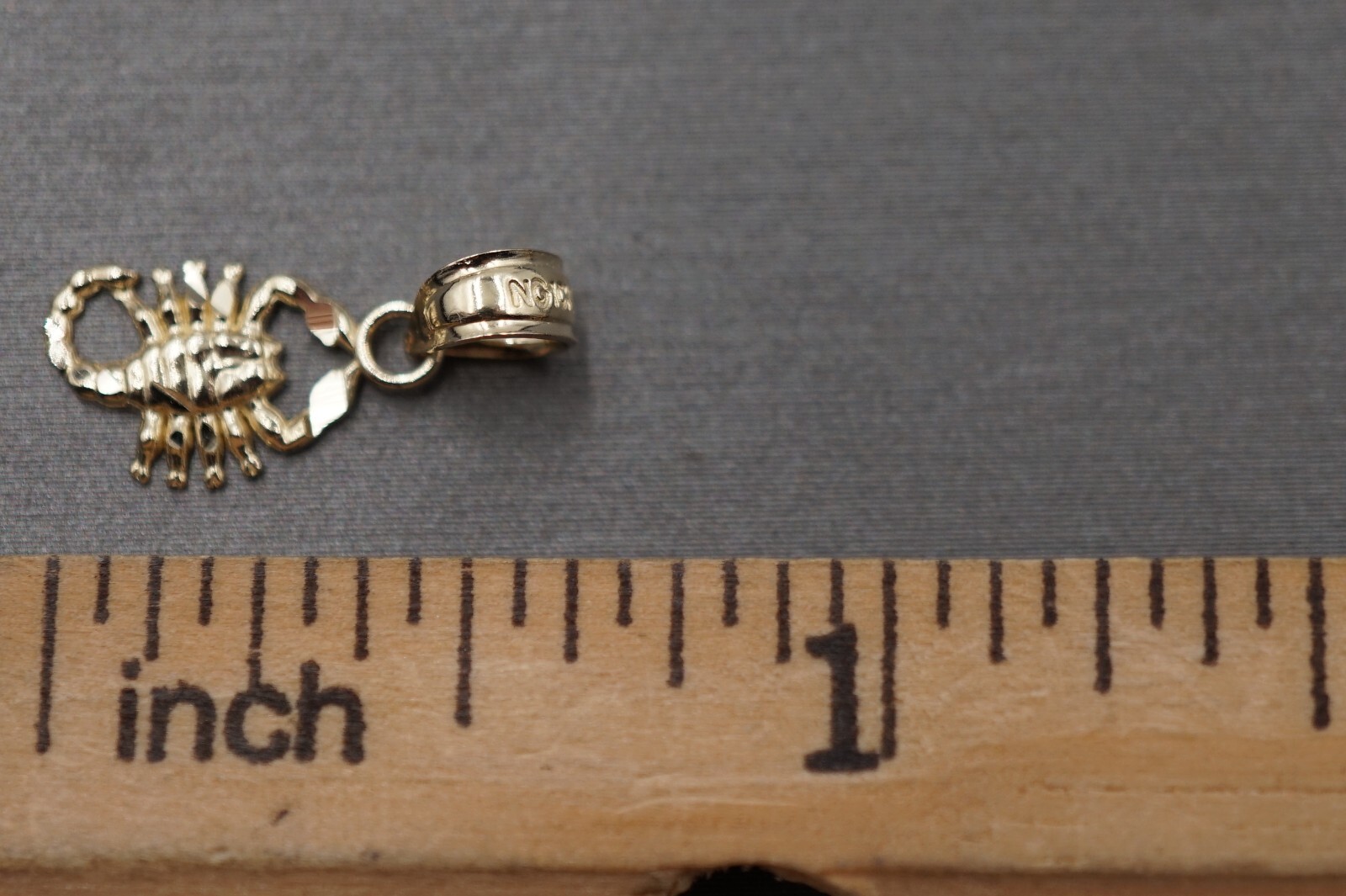 10K Solid Yellow Gold 0.65″ Super Tiny Diamond Cut Scorpion Charm Pendant.