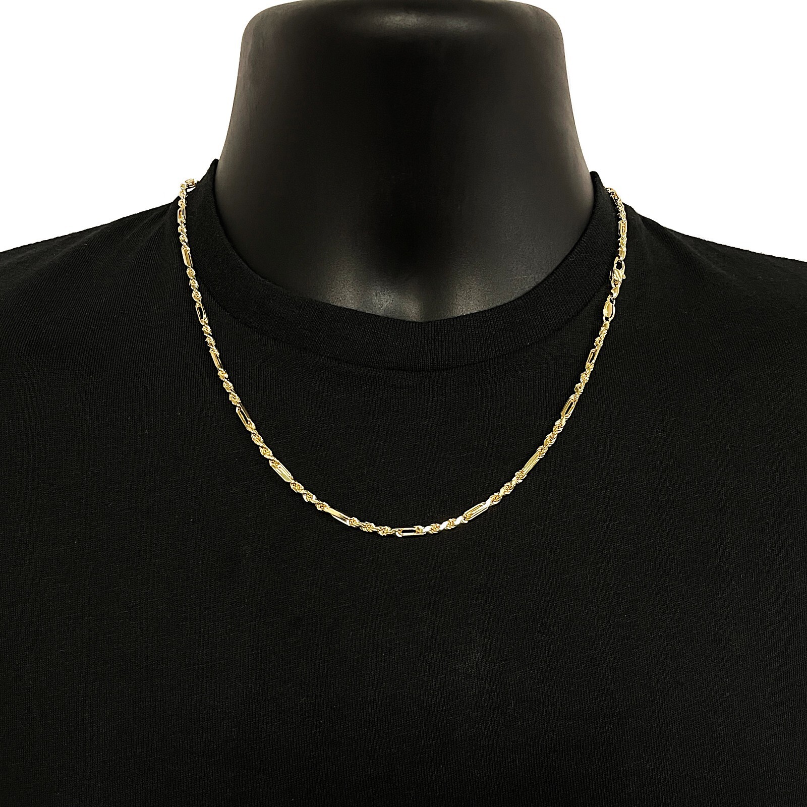 Italian 14k Yellow Gold Solid Milano Figaro Rope Chain Necklace 24″ 3mm 20.8g