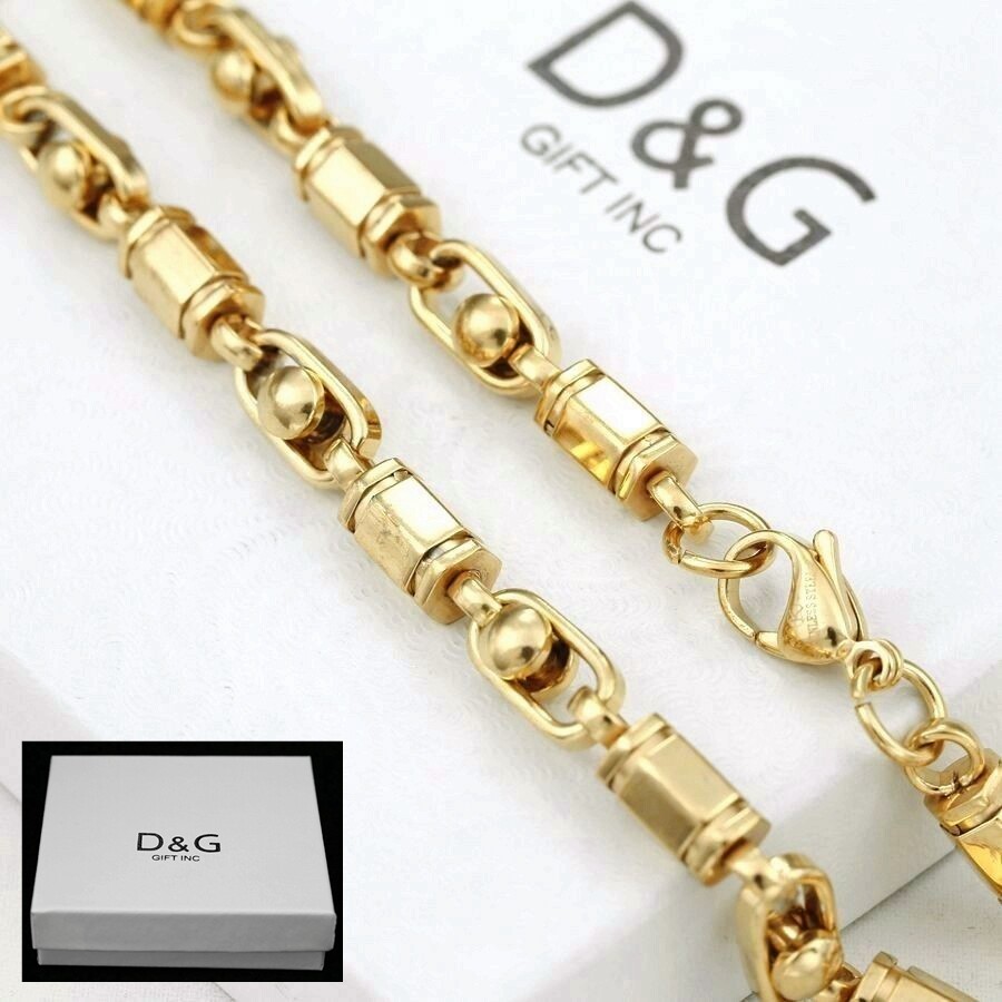 Men’s 8.5″ 24″ Stainless Steel 6mm Hexagon Bar Chain Bracelet,Gold Plated.Box