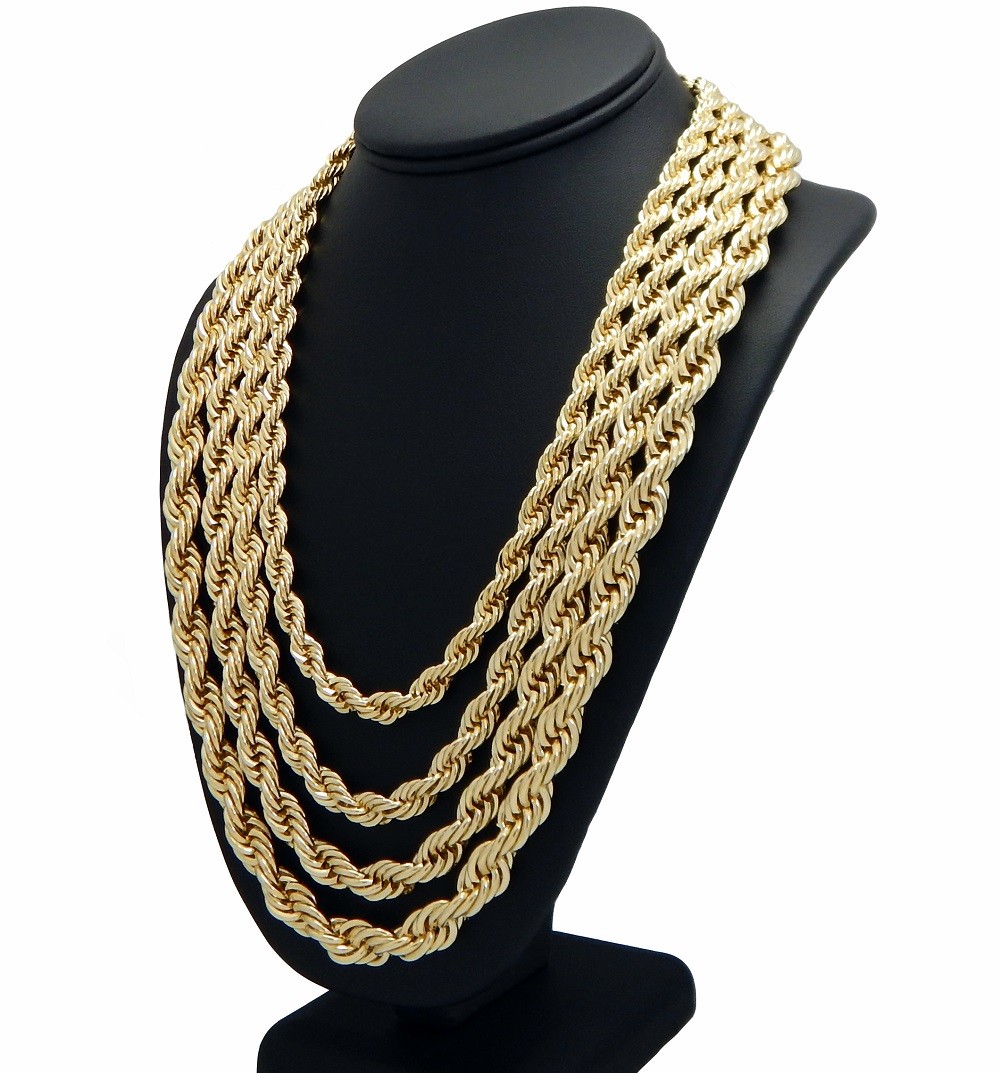 Twist Rope Chain Necklace 14k Gold Finish 7mm to 10mm RUN DMC Hip Hop