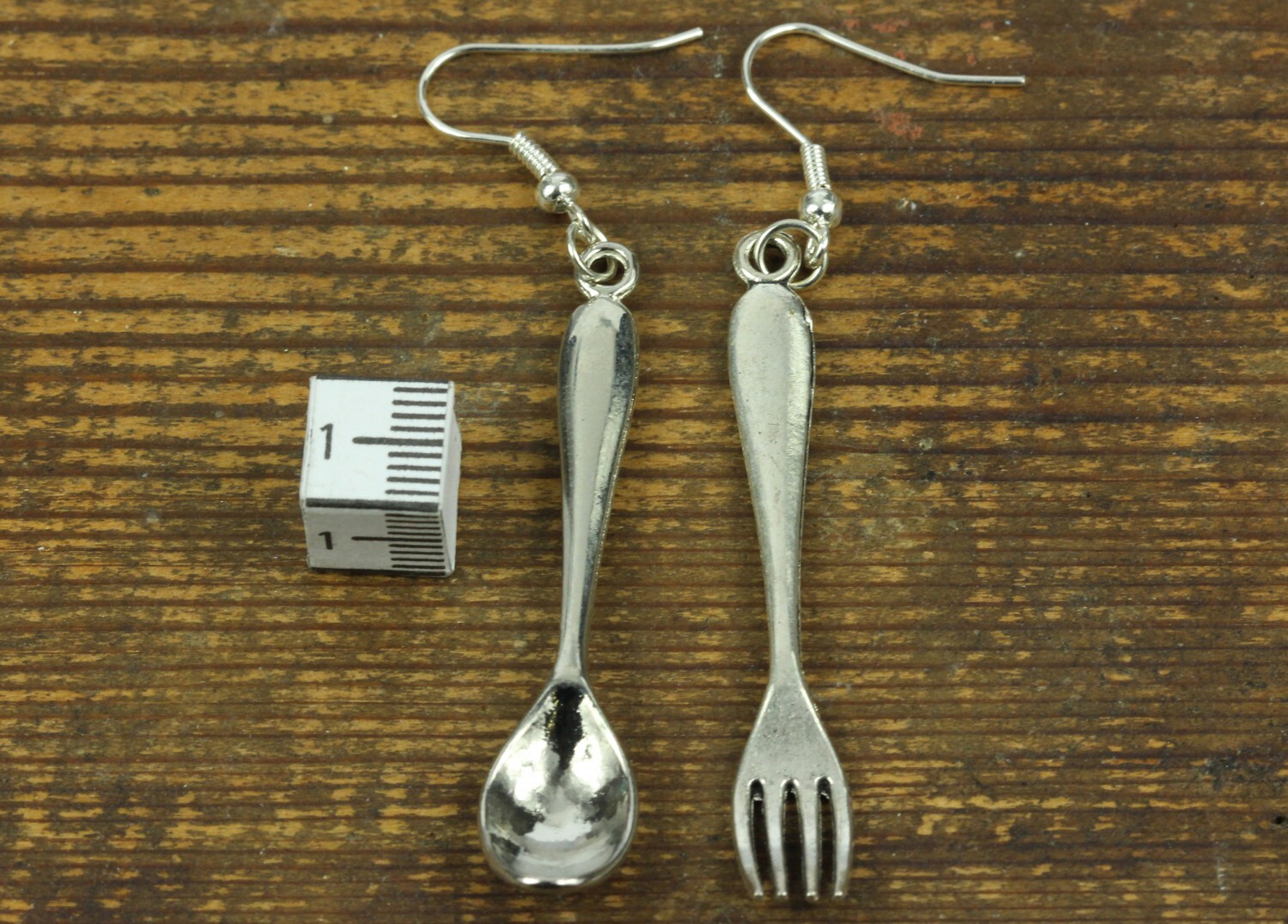Spoon and Fork Cutlery Earrings Miniblings Pendant Food Cook Kitchen Silver 55mm