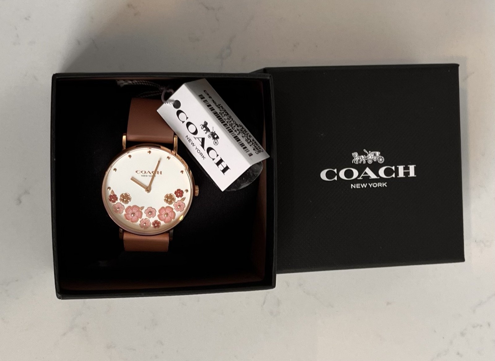 COACH Women’s Perry Blush Leather Strap Tea Rose Watch 36mm NWT