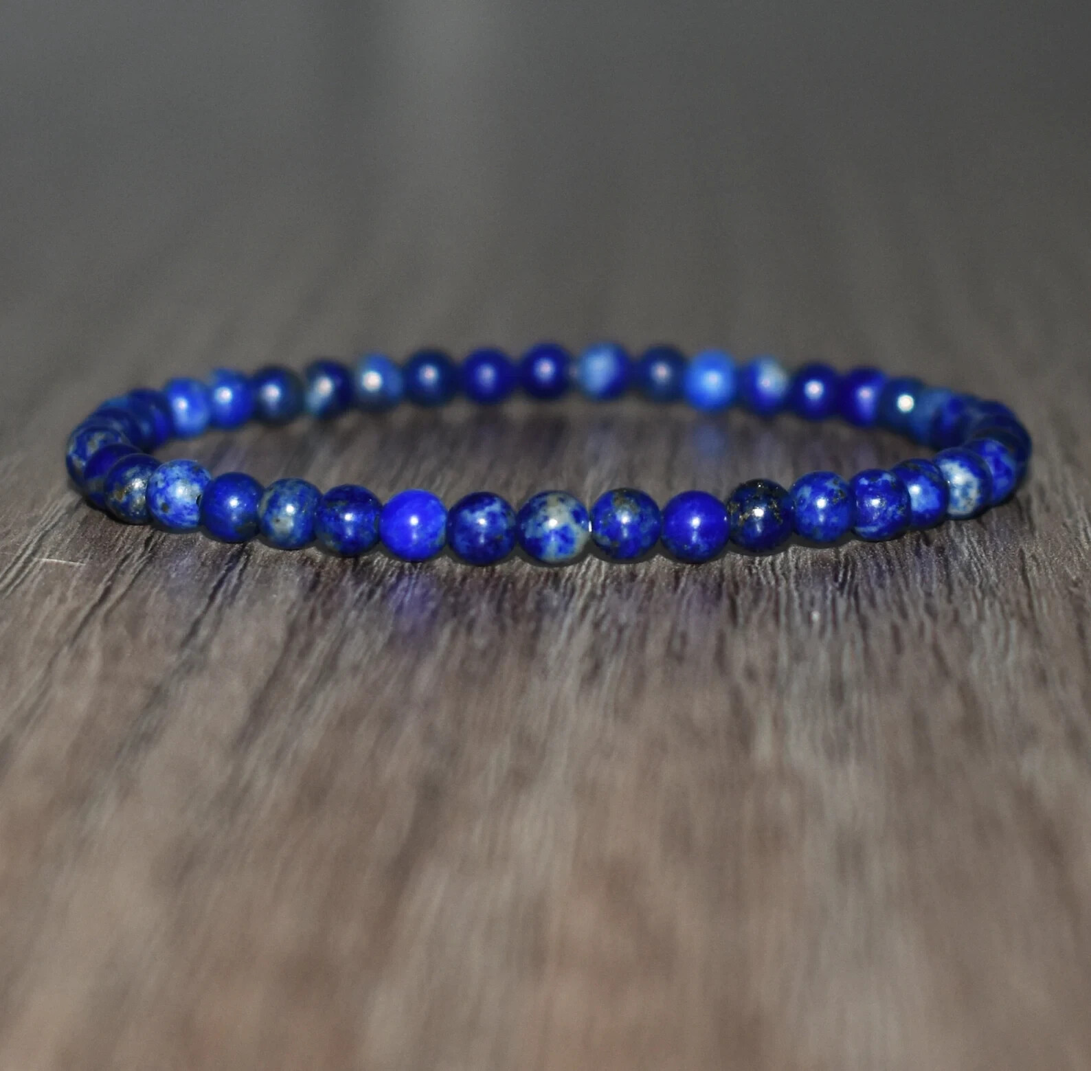 Lapis Lazuli Crystal Gemstone Elastic Dainty Bracelet Minimalist 4mm Round Beads