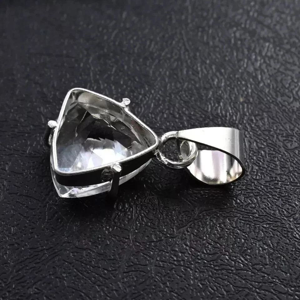 Natural White Sapphire Trillion Cut 29 Ct Loose Gemstone 925 Silver Pendant