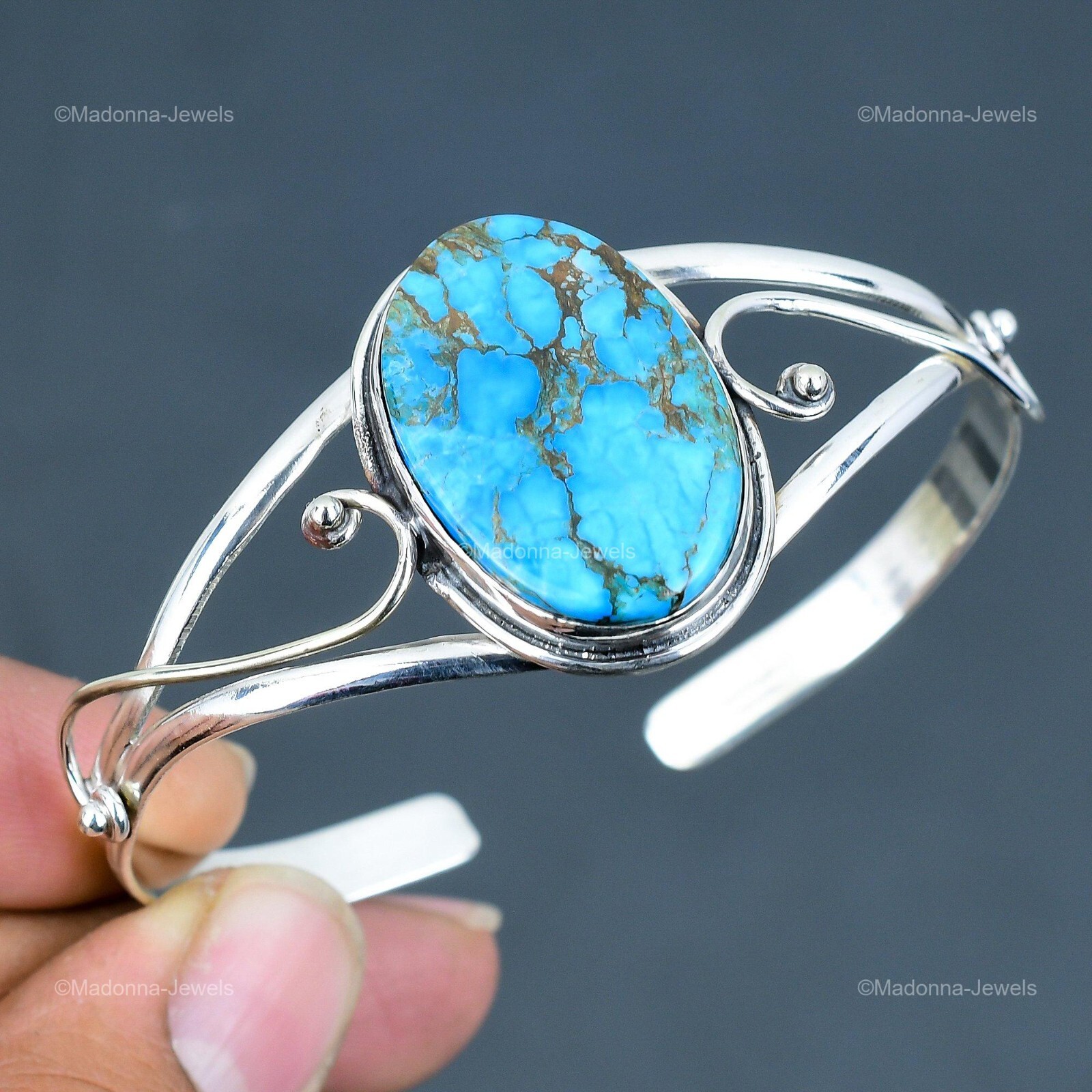 Oval Natural Tibetan Turquoise 925 Sterling Silver Bezel Art Deco Bangle Jewelry