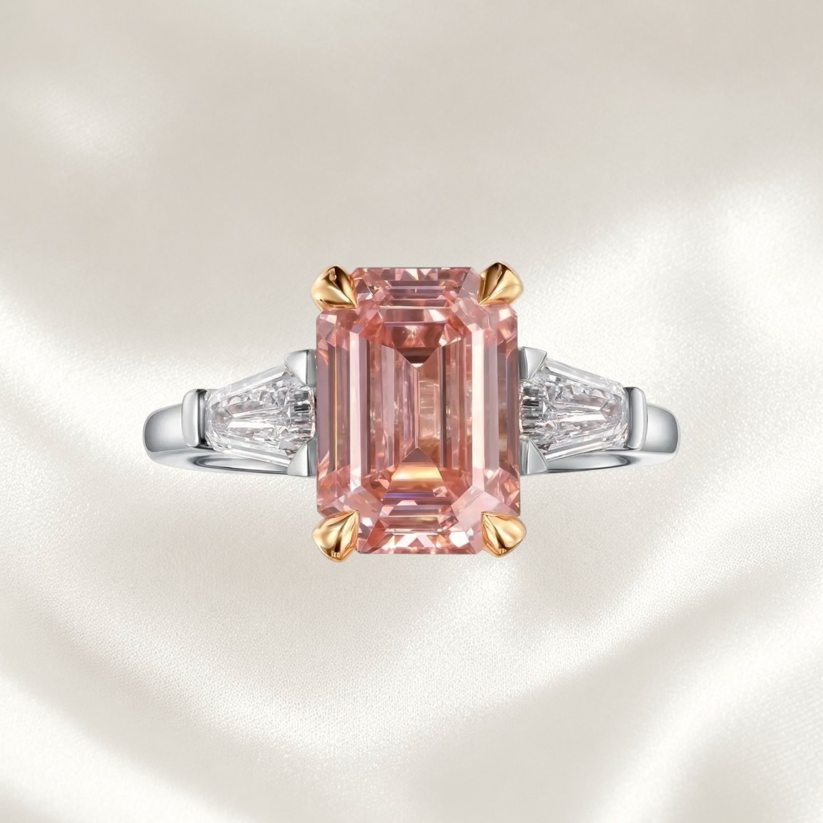 IGI Lab Created Diamond Ring 2.30 CT Emerald Cut Fancy Vivid Pink 14K Multi Gold
