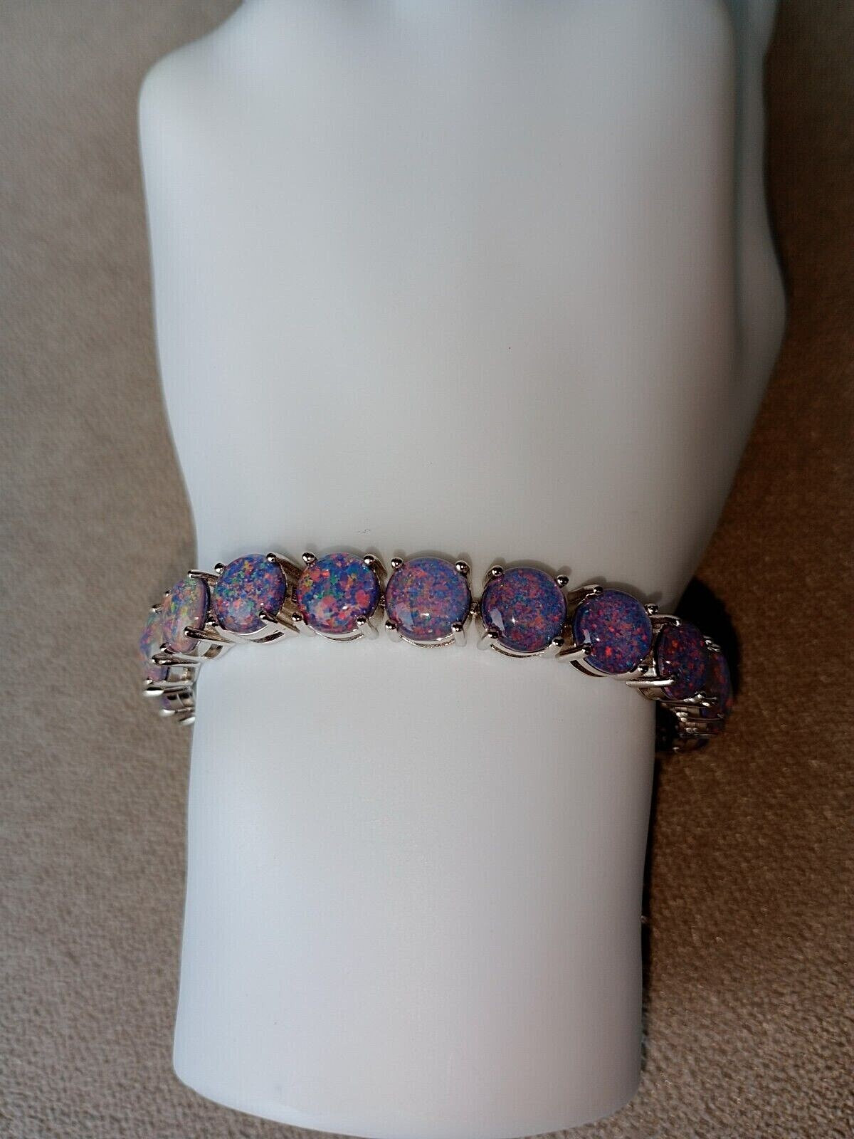 Natural Black Opal Bracelet, Tennis Bracelet, Silver October Birthstone, Opal